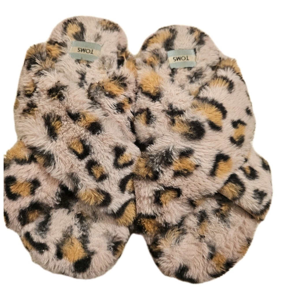 TOMS Womens Slipper size 8 Memory Foam SLIP ON Cheetah PINK Faux Fur Susie